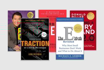 A graphic showing the covers of the top five books for entrepreneurs 