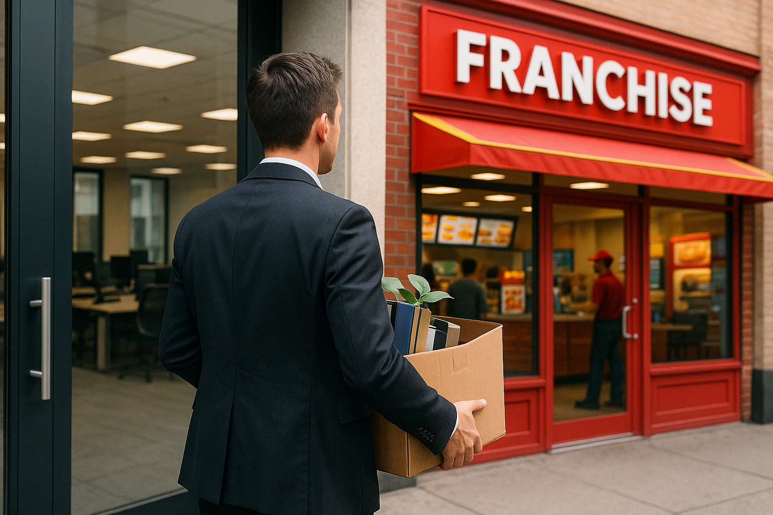 A man carrying a box of items from his office desk